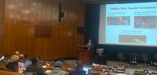 Bruce Mellado speaking about the CERN-SA Programme at the National Research Data Workshop at the CSIR in Pretoria